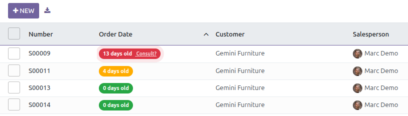 ERPFlows Records Age Indicator screenshot