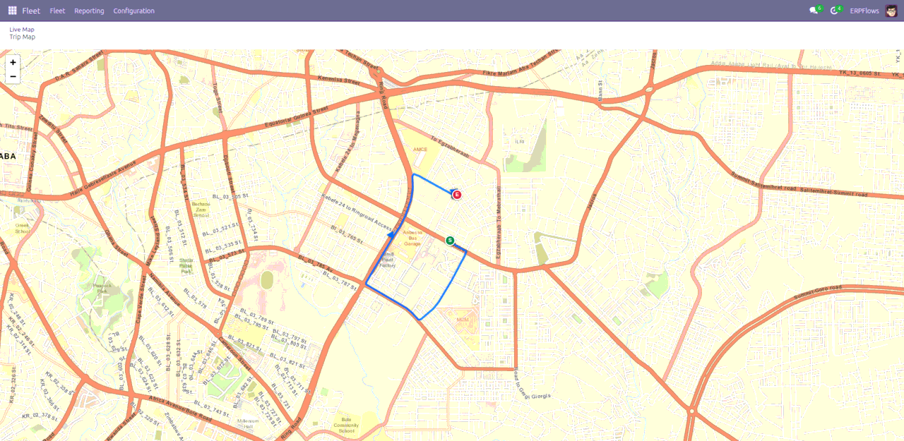 Trip replay route map for a tracked vehicle